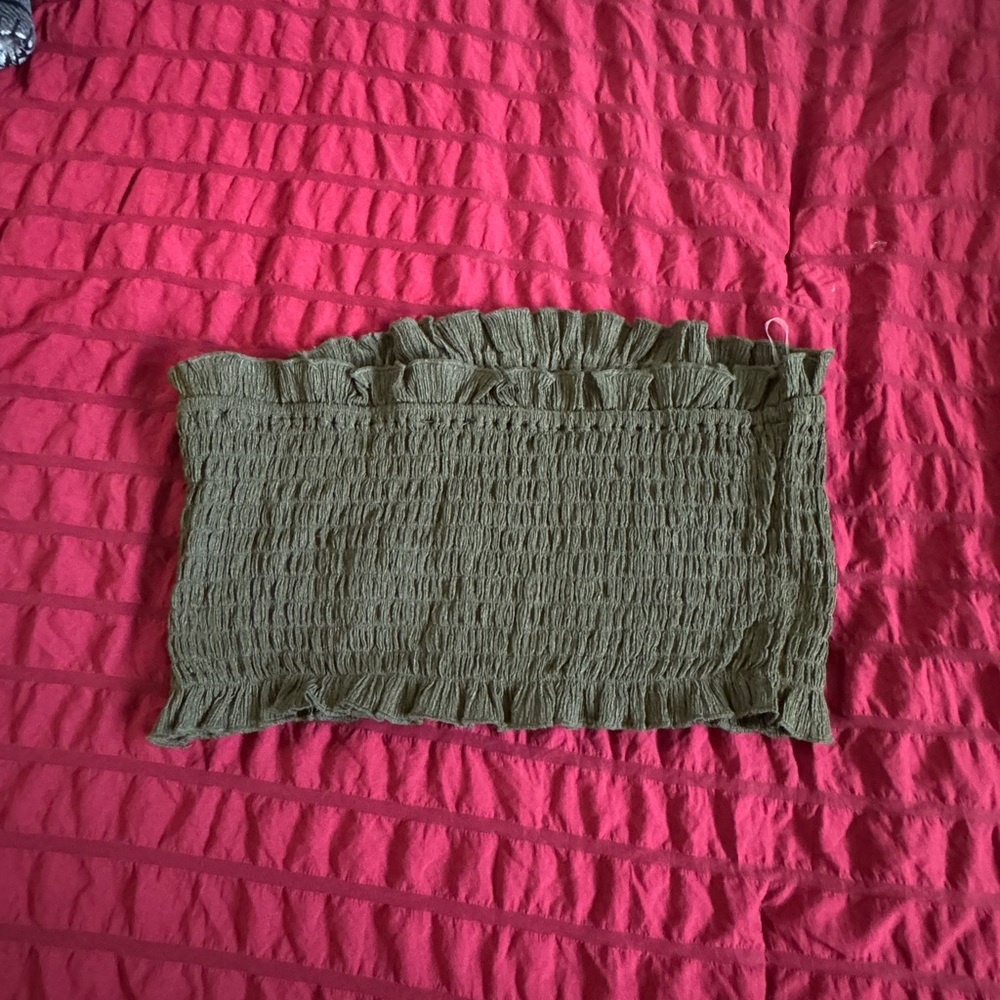 Love Olive Green Ruffled Smocked Top
